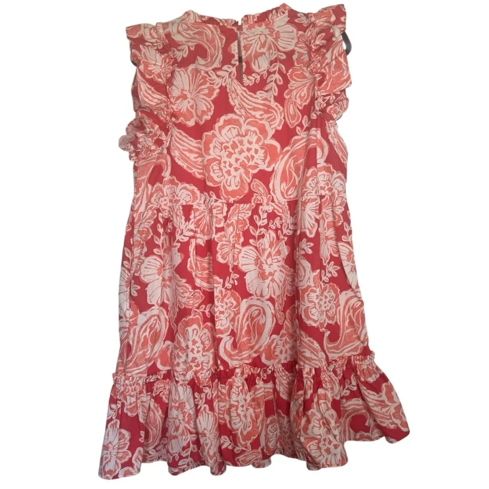 Crown & Ivy Coral and White Paisley Floral Flutter Sleeve Mini 1X Dress - Picture 4 of 8